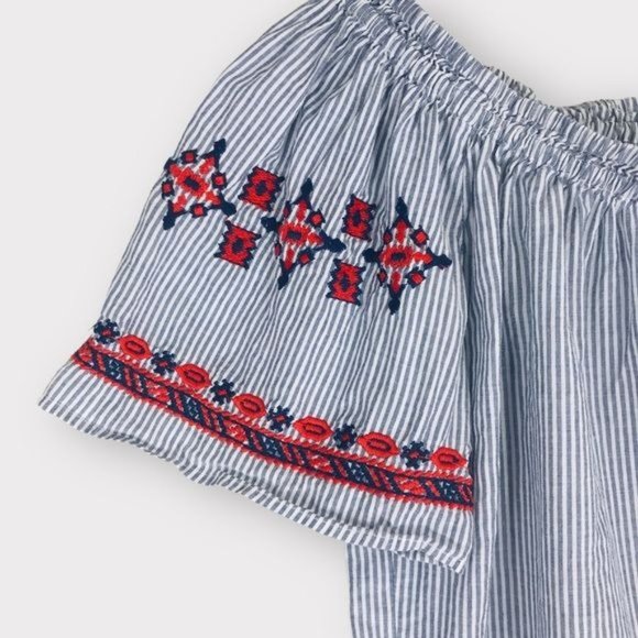 Ann Taylor LOFT Off Shoulder Embroidered Tassel Top XS Petite - Picture 5 of 9